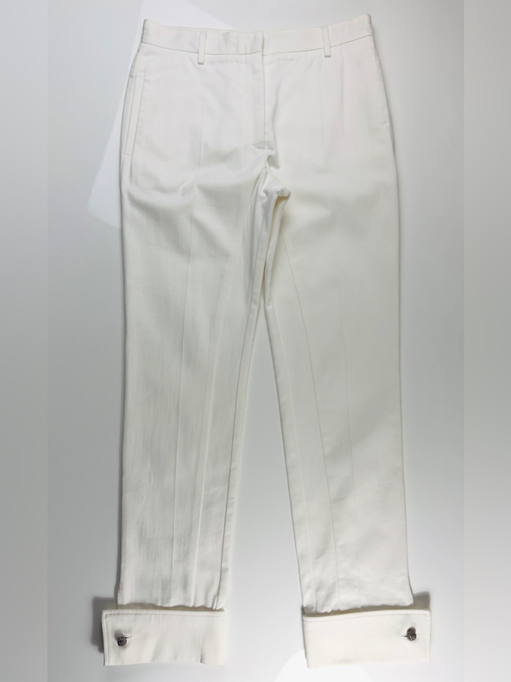 Viktor & Rolf Ivory 100% Cotton Flat Front Cuffed Hem Trouser Pants, Sz 40/4